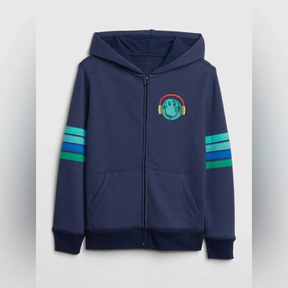 Gap Kids Earth Smiley Long Sleeve Zip Up Hoodie - Size XXL
